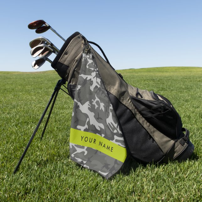 Gray Camouflage Pattern, Your name, Personalize Golfhandtuch (Gras)