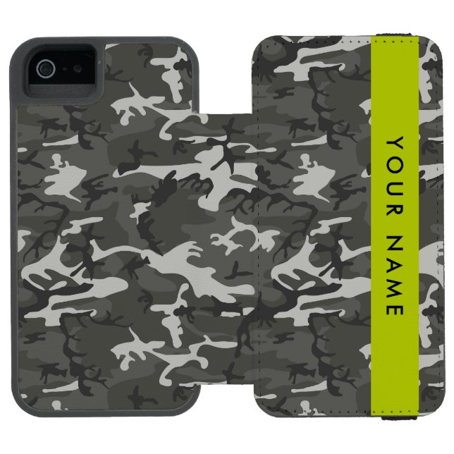 Gray Camouflage Pattern, Your name, Personalize Incipio iPhone Geldbeutel-Hülle (Folio Geöffnet)