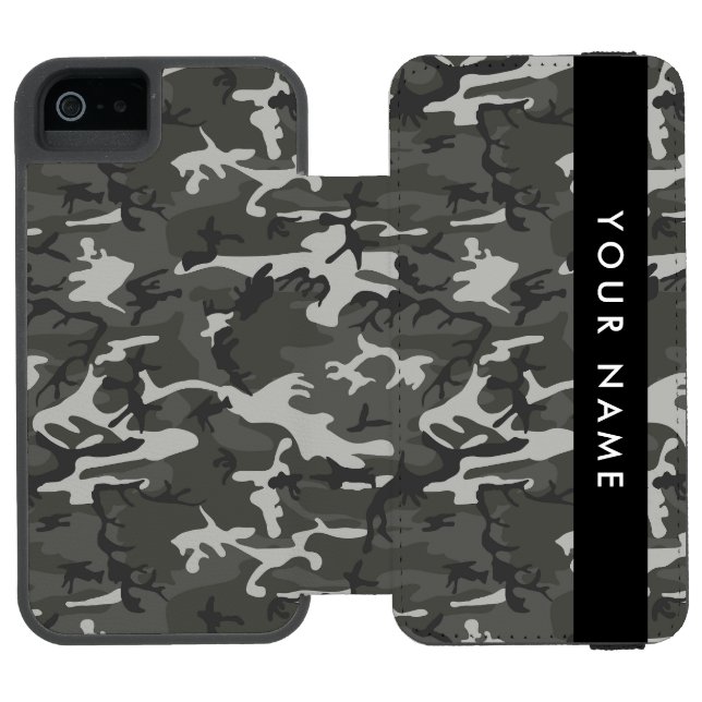 Gray Camouflage Pattern, Your name, Personalize Incipio iPhone Geldbeutel-Hülle (Folio Geöffnet)