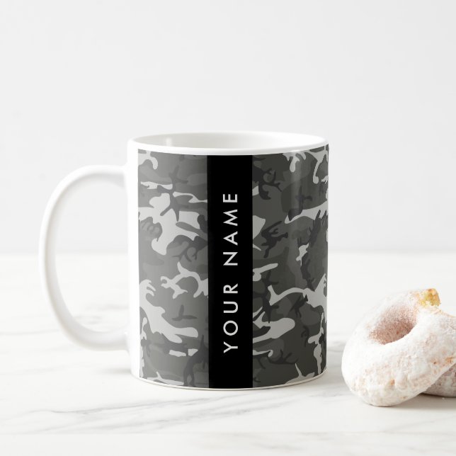 Gray Camouflage Pattern, Your name, Personalize Kaffeetasse (Mit Donut)