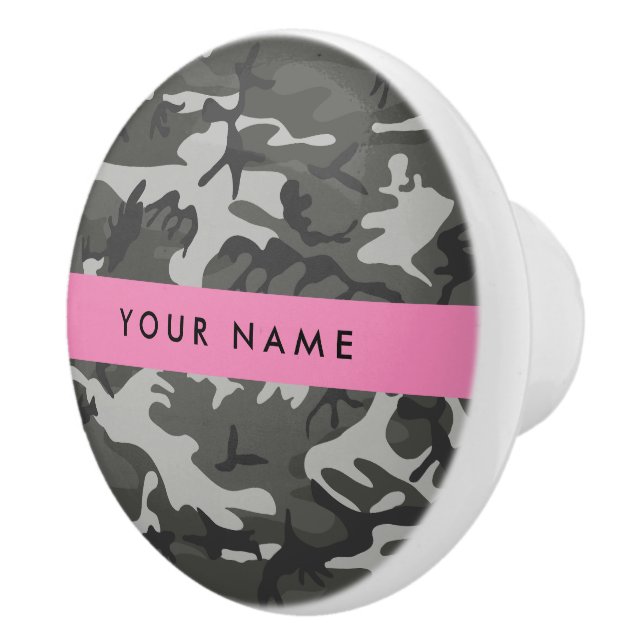 Gray Camouflage Pattern, Your name, Personalize Keramikknauf (Rechts)