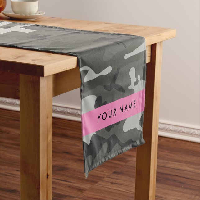 Gray Camouflage Pattern, Your name, Personalize Kurzer Tischläufer (Beispiel)