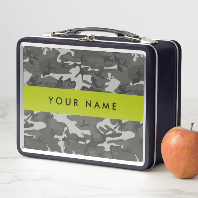 Gray Camouflage Pattern, Your name, Personalize Metall Brotdose (Beispiel)