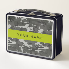 Gray Camouflage Pattern, Your name, Personalize Metall Brotdose
