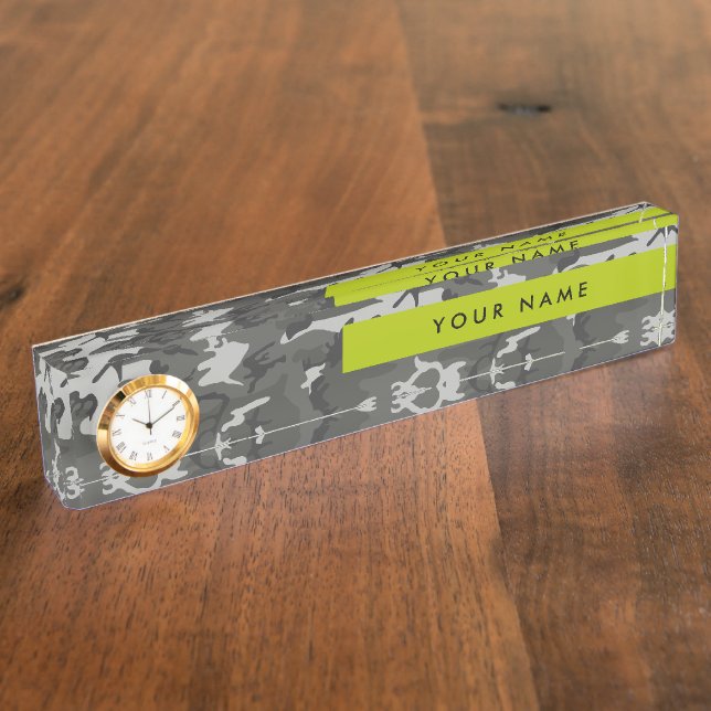 Gray Camouflage Pattern, Your name, Personalize Namensplakette (Seite)