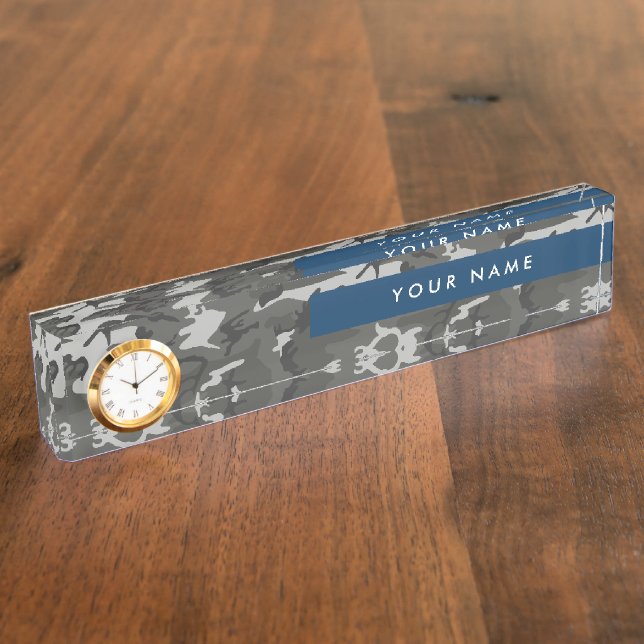 Gray Camouflage Pattern, Your name, Personalize Namensplakette (Seite)