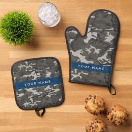 Gray Camouflage Pattern, Your name, Personalize Ofenhandschuh & Topflappen-Set