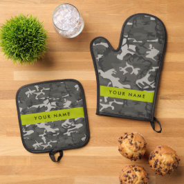 Gray Camouflage Pattern, Your name, Personalize Ofenhandschuh & Topflappen-Set