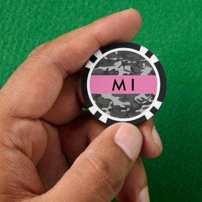 Gray Camouflage Pattern, Your name, Personalize Pokerchips (Hand)