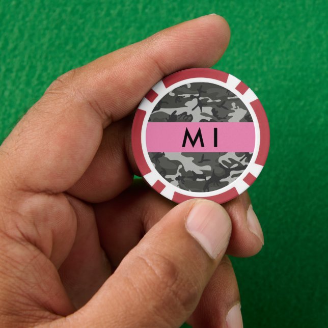 Gray Camouflage Pattern, Your name, Personalize Pokerchips (Hand)