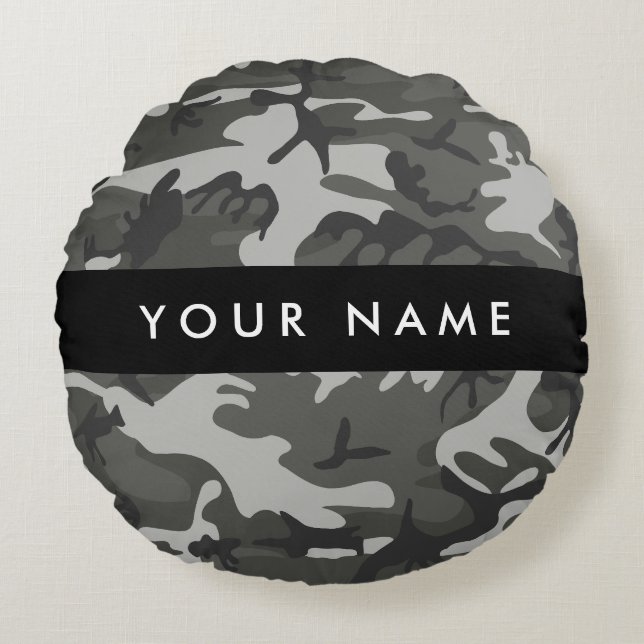 Gray Camouflage Pattern, Your name, Personalize Rundes Kissen (Vorderseite)
