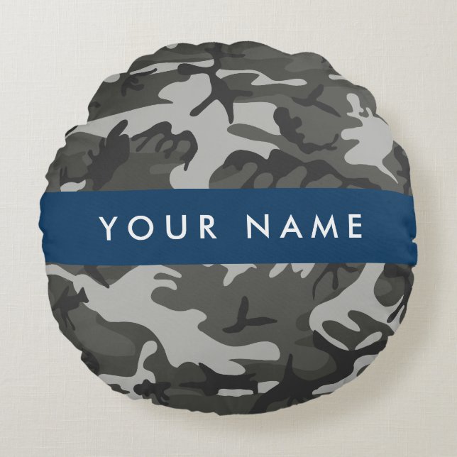 Gray Camouflage Pattern, Your name, Personalize Rundes Kissen (Vorderseite)