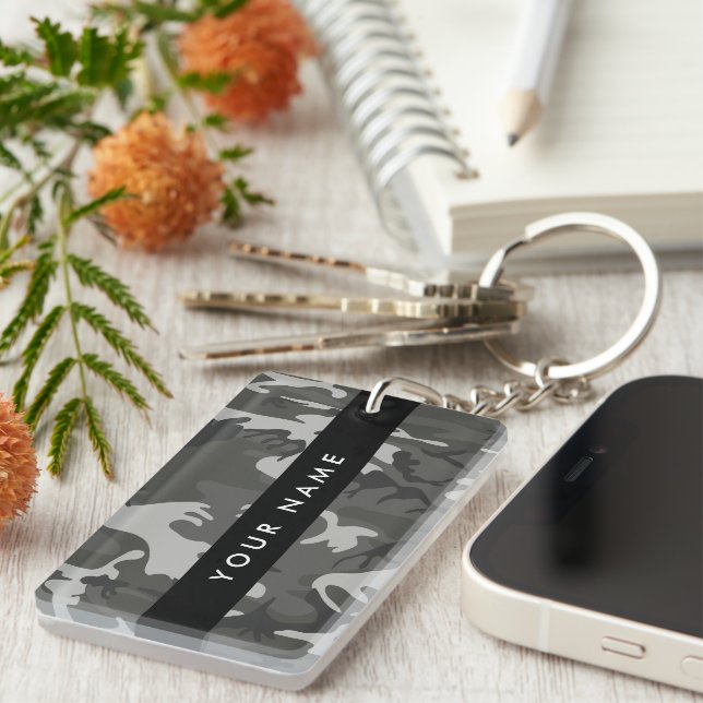 Gray Camouflage Pattern, Your name, Personalize Schlüsselanhänger (Vorderseite rechts)
