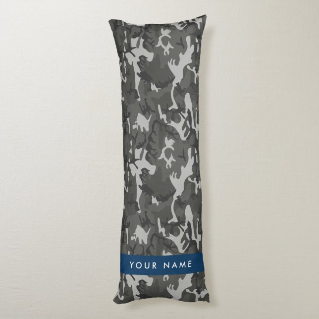 Gray Camouflage Pattern, Your name, Personalize Seitenschläferkissen (Rückseite (Vertikal))