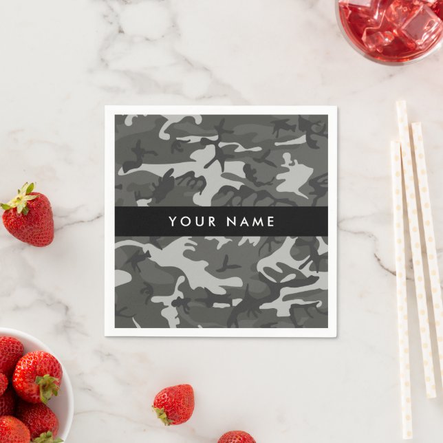 Gray Camouflage Pattern, Your name, Personalize Serviette (Beispiel)