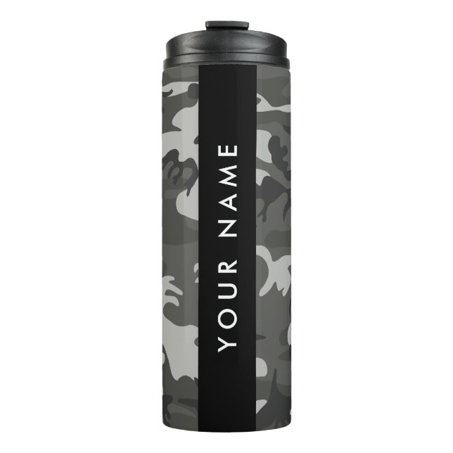 Gray Camouflage Pattern, Your name, Personalize Thermosbecher (Vorderseite)