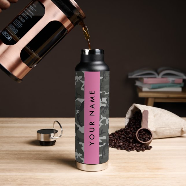 Gray Camouflage Pattern, Your name, Personalize Trinkflasche (Kaffee)