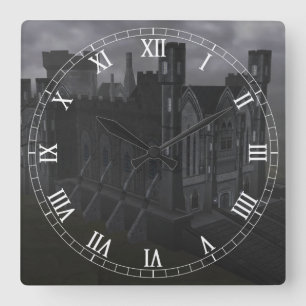 Gray Castle Roman Numerals Clock Quadratische Wanduhr