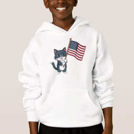 Gray Cat American Flag Hoodie