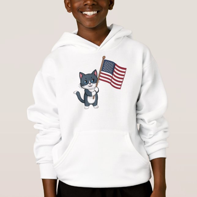 Gray Cat American Flag Hoodie (Vorderseite)