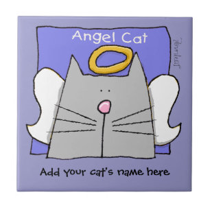 Gray Cat Angel Personalize Fliese