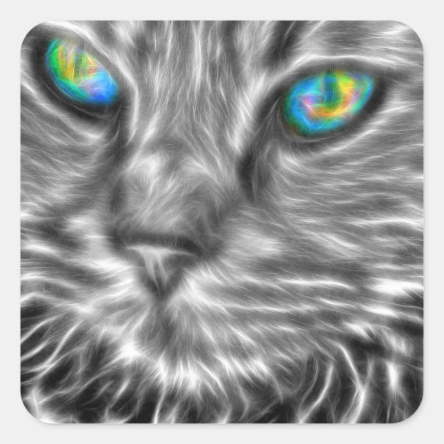 Gray Cat Art Square Stickers - Glossy (Vorderseite)
