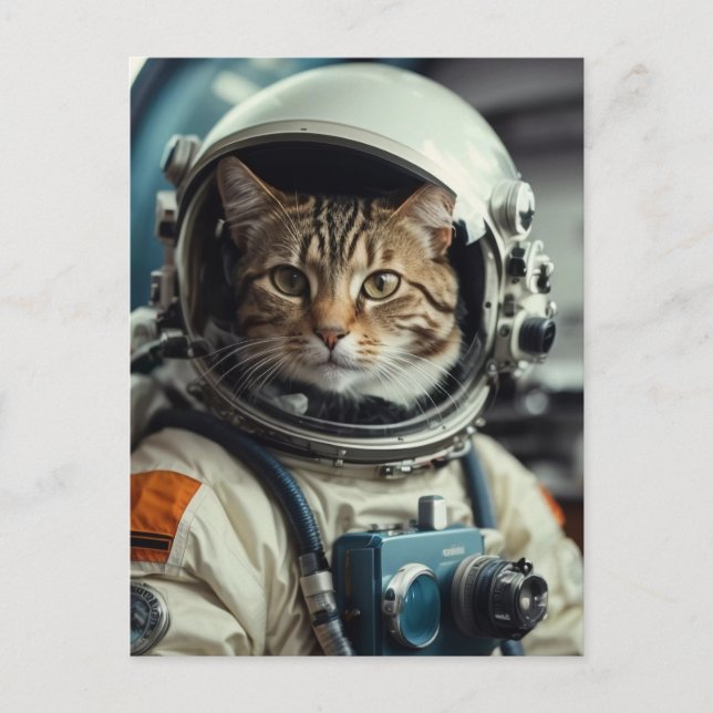 Gray Cat Astronaut im Weltraum Postkarte (Vorderseite)
