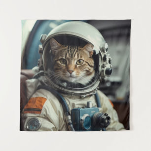 Gray Cat Astronaut im Weltraum Wandteppich