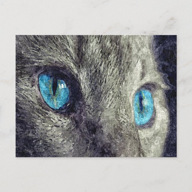 Gray Cat Blue Eyes Postkarte (Vorderseite)