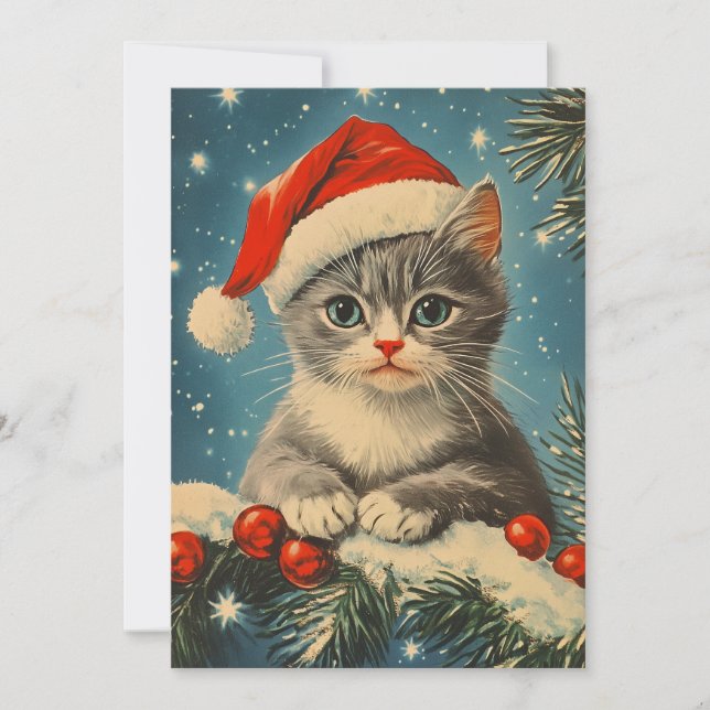 Gray Cat Christmas Feiertagskarte (Vorderseite)