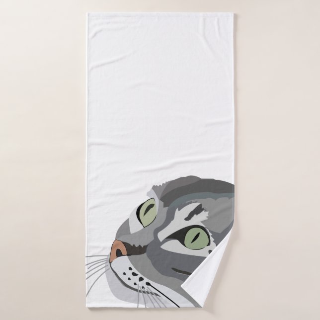 Gray Cat Face Badehandtuch (Badehandtuch)