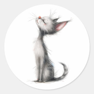 Gray Cat Illustration Runder Aufkleber