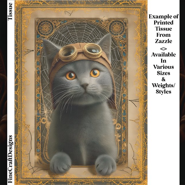 Gray Cat in Ornate Steampunk Stye DZ8 Decoupage  Seidenpapier (Von Creator hochgeladen)