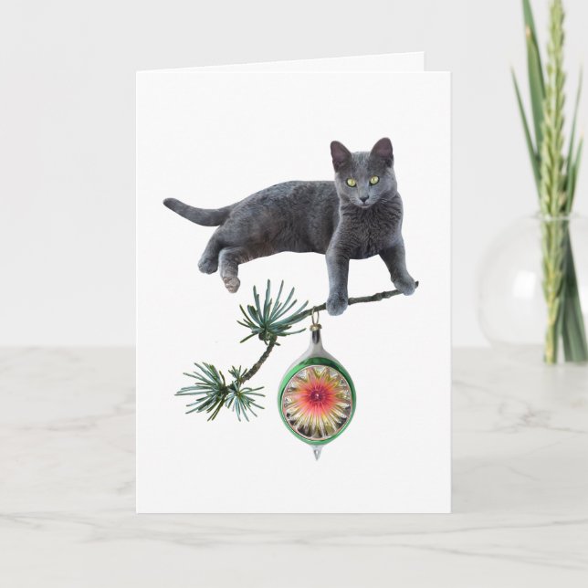Gray Cat mit Ornament Card Karte (Vorderseite)