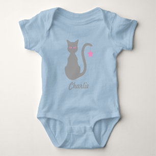 Gray Cat Name Baby Bodysuit Strampler