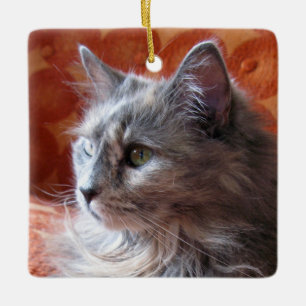 Gray Cat on Coach Keramikornament