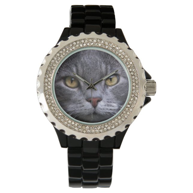 Gray Cat Portrait Armbanduhr (Vorderseite)
