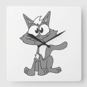 Gray Cat Quadratische Wanduhr