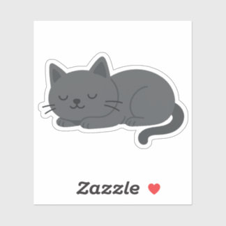 Gray Cat Sleeping Peacefully – Minimalist Cat Art Aufkleber