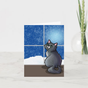Gray Cat Snowy Window Throw Kissen Karte