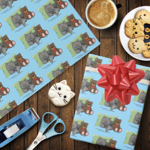 Gray Cat Teddy Bear Geschenkpapier