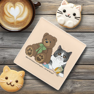 Gray Cat Teddy Bear Peach Funny Glasuntersetzer