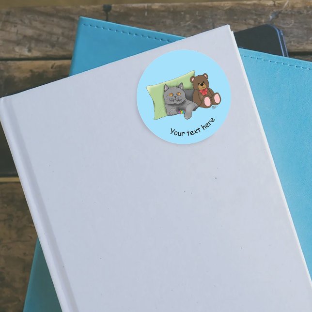 Gray Cat Teddy Bear Runder Aufkleber (Von Creator hochgeladen)