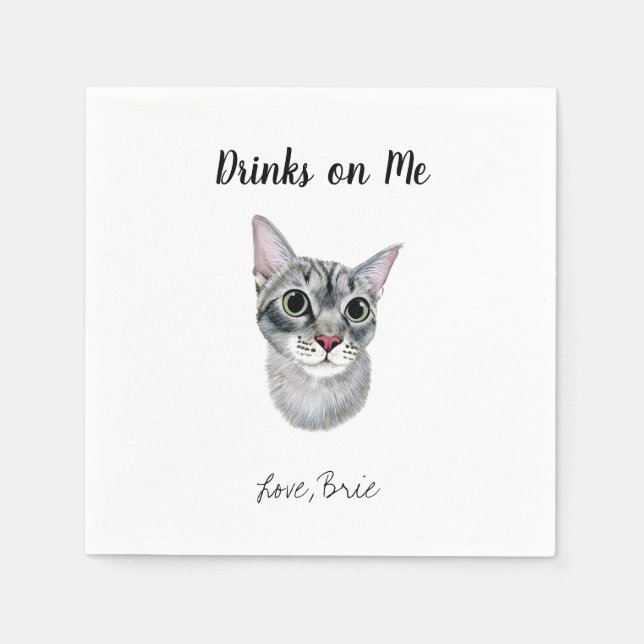 Gray Cat Wedding Cocktail Napkins Serviette (Vorderseite)