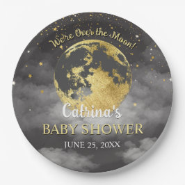 Gray Celestie Over the Moon and Stars Baby Shower Pappteller