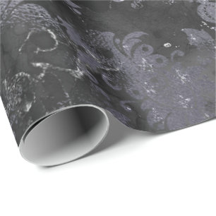 Gray Cement Black Floral Grungby Shabby Geschenkpapier