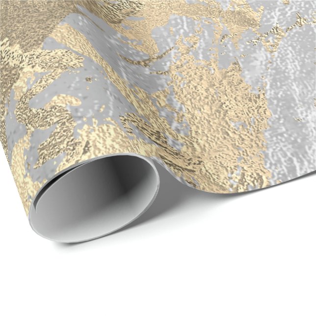Gray Champaigne Gold Marble Gray Metallic Stroke Geschenkpapier (Rolleneckpunkt)