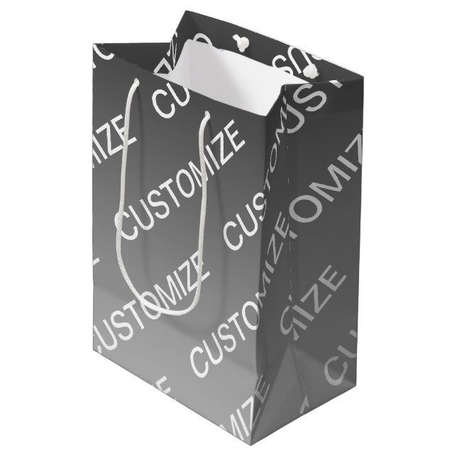 Gray (changeable color) Ombre & Text Pattern Mittlere Geschenktüte (Vorderseite Schrägansicht)