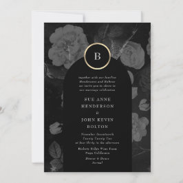 Gray Charcoal Dramatic Arch Gold Wedding Einladung