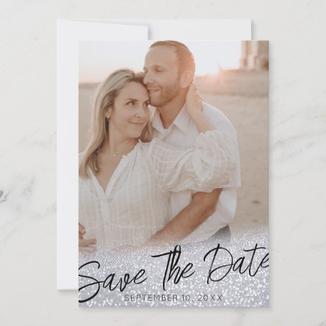 Gray Chic Glitzer Wedding Foto Save the Date Einladung (Vorderseite)